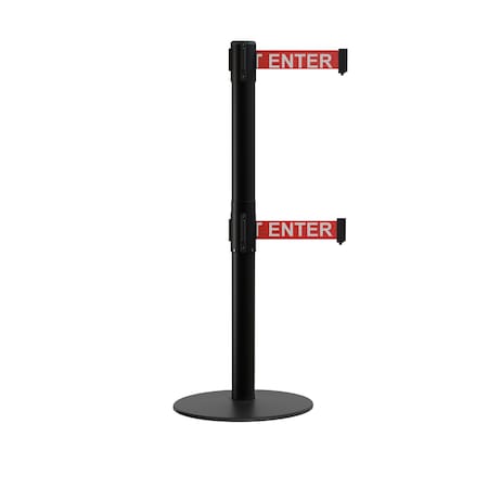 Montour Line Stanchion Dual Belt Barrier Flat Base Black Post 13ft. R. Cau.Belt S400D-BK-CAURW-130